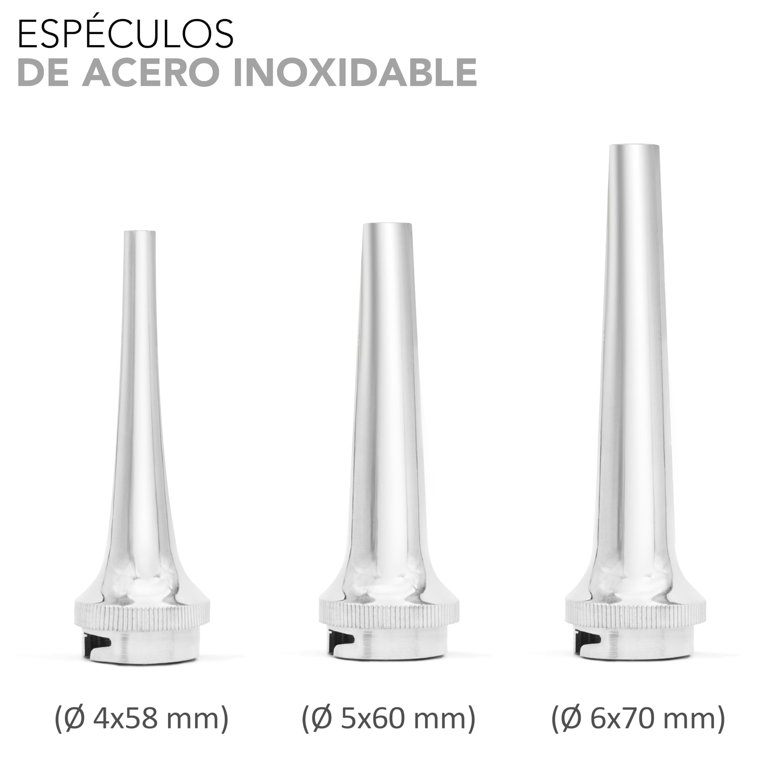 AIESI® Otoscopio Veterinario Profesional de cabeza abierta iluminación LED 3V blanca con 3 conos de acero inoxidable VETSCOPE, Garantía de 24 meses