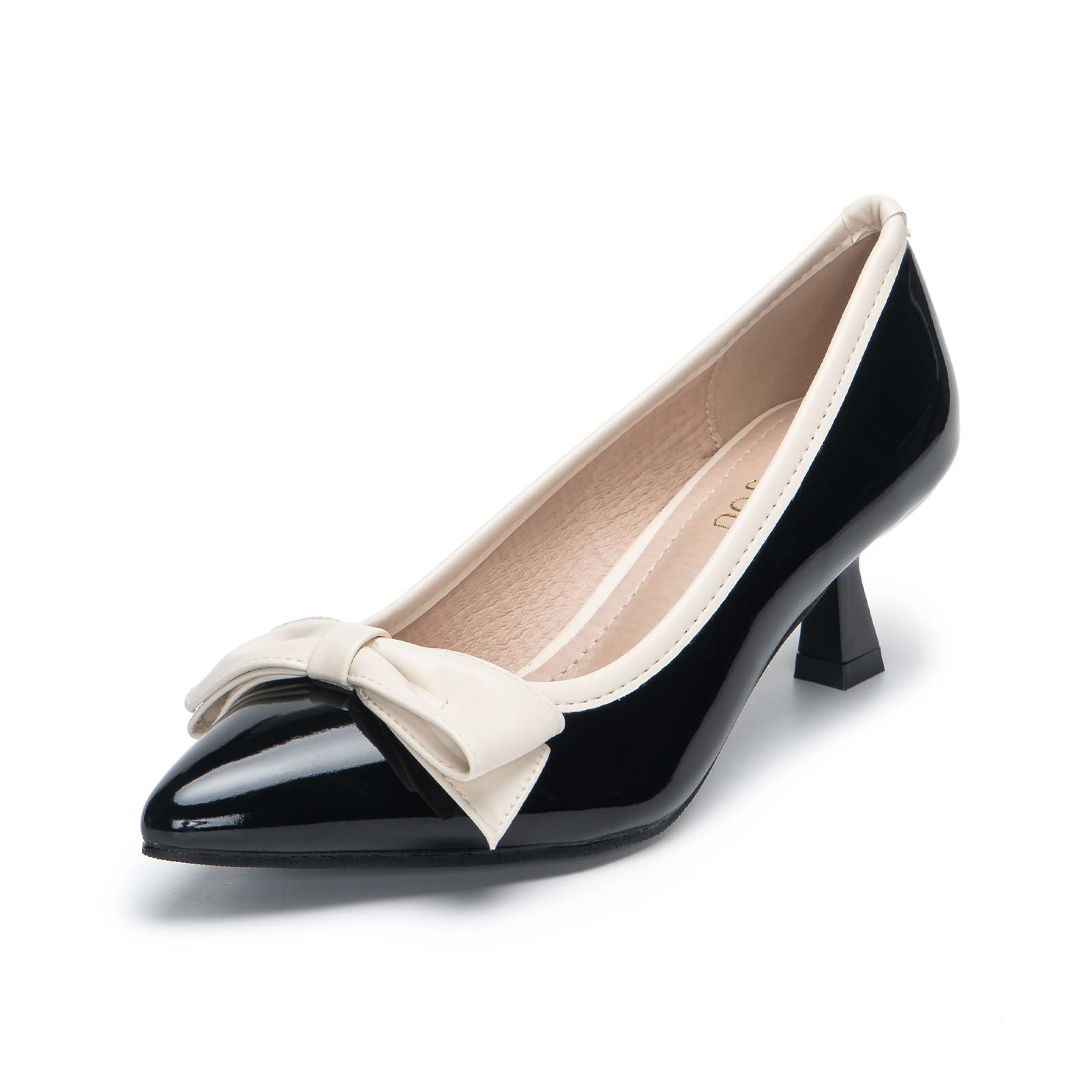 YEOJOU Shoes for Women Wedding Shoes for Bride Comfortable Dress Slip On Shoes for Women Kitten Heel with Bow Tie Pointed Toe Office Casual Pumps Black