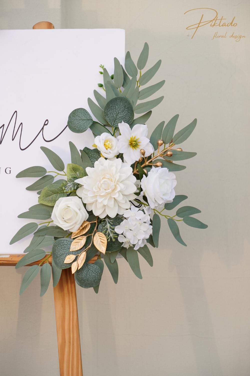 Kunstblumen-Girlande, 2 Stück, für Hochzeit, Willkommensschilder, Blumengirlande, Hochzeitsempfang, Zeremonie, Schilder, Dekoration (A-Weiß)