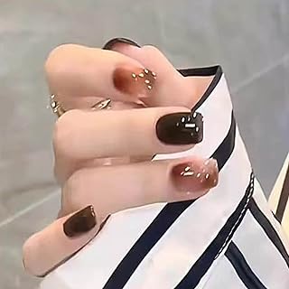 24 PCS Press on Nails Light Brown Amber Cat Eye Halo Fake Nails Short False Nails Solid Color Fake Nails Wearable Fake Nails DIY Fake Nails Shiny Fake Nails Acrylic Full Coverage Fake Nails Gifts for Women and Girls