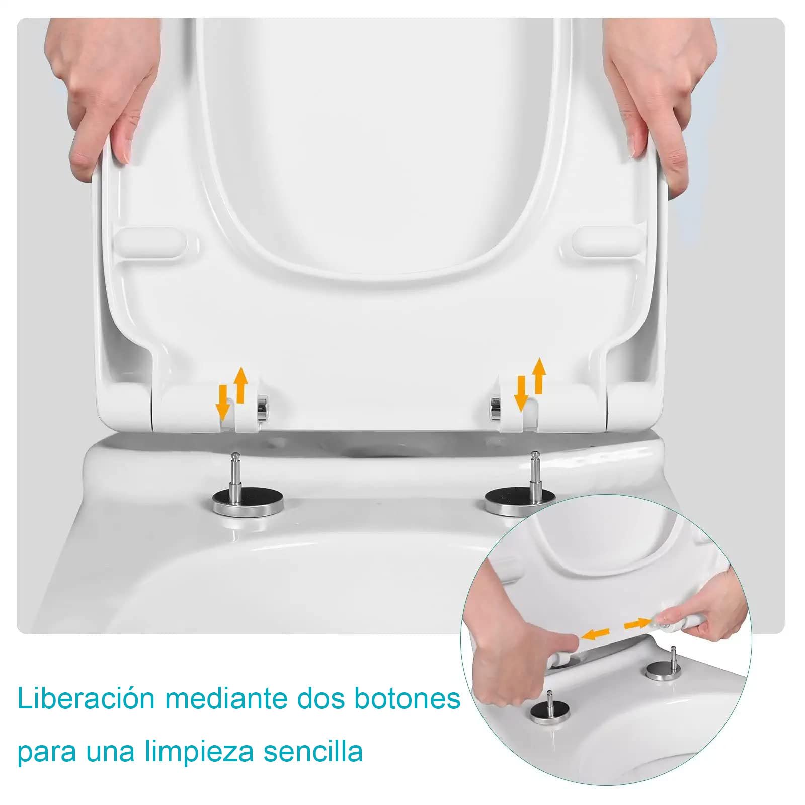 Tapa WC Forma D Blanca con Cierre Suave, Tapa de Inodoro de PP, 46x36cm