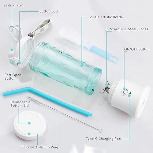 Miniatura 3 de Licuadora portátil, licuadora para batido con 6 cuchillas ultra afiladas, licuadora personal para batidos y licuados de alimentos para bebés, mini