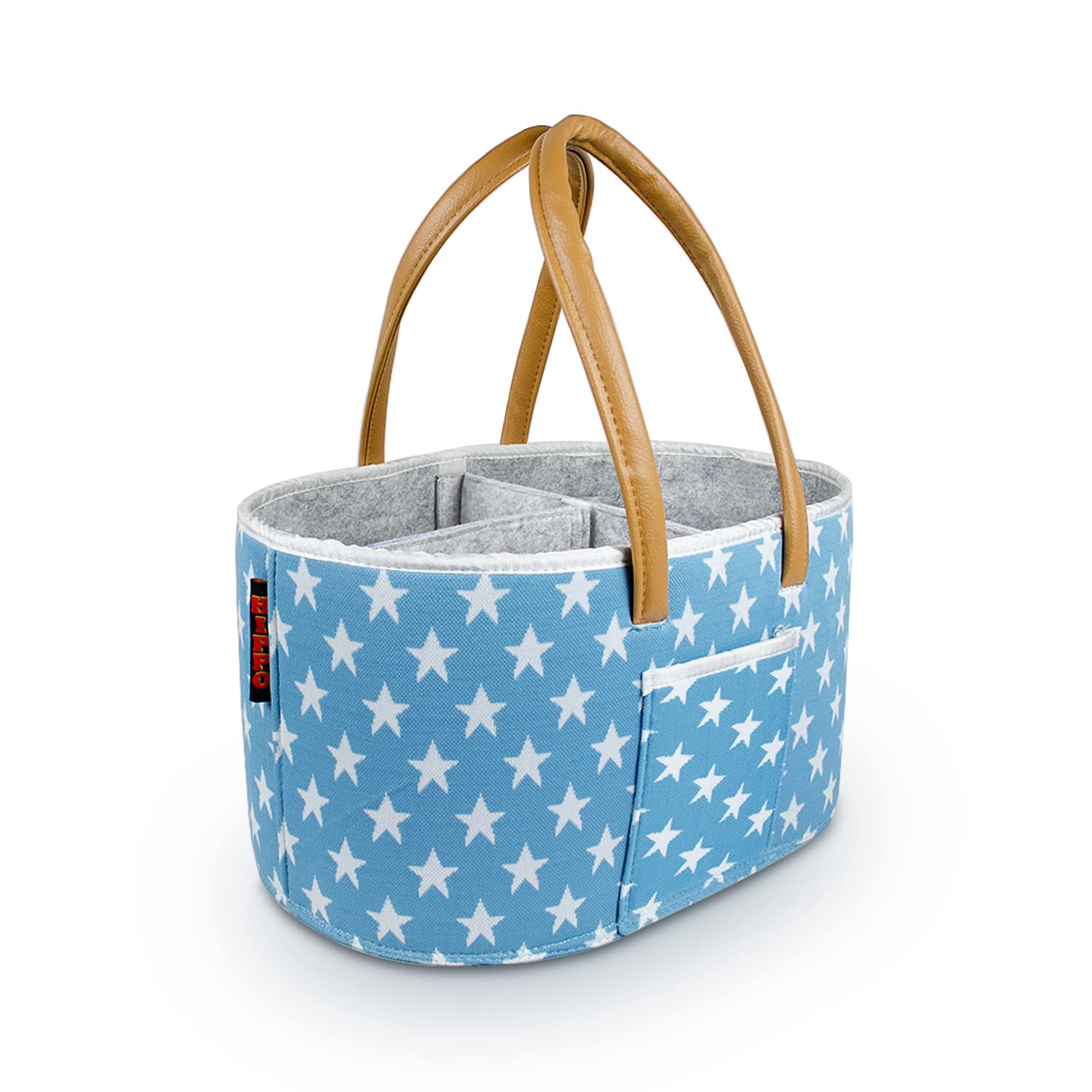 HIPPO Baby Diaper Caddy Diaper Stackers Organizers - Felt Storage Mother Bags - For Diaper & Baby Wipes, Nursery Storage Foldable And Portable (Xlarge, Blue-Star)