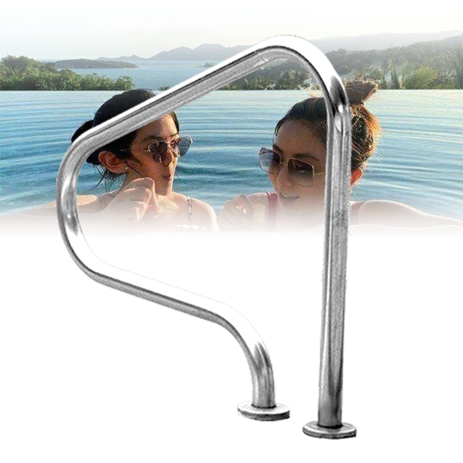 Main courante de piscine en acier inoxydable 304 argenté de dimensions 31.5x31.5 pouces