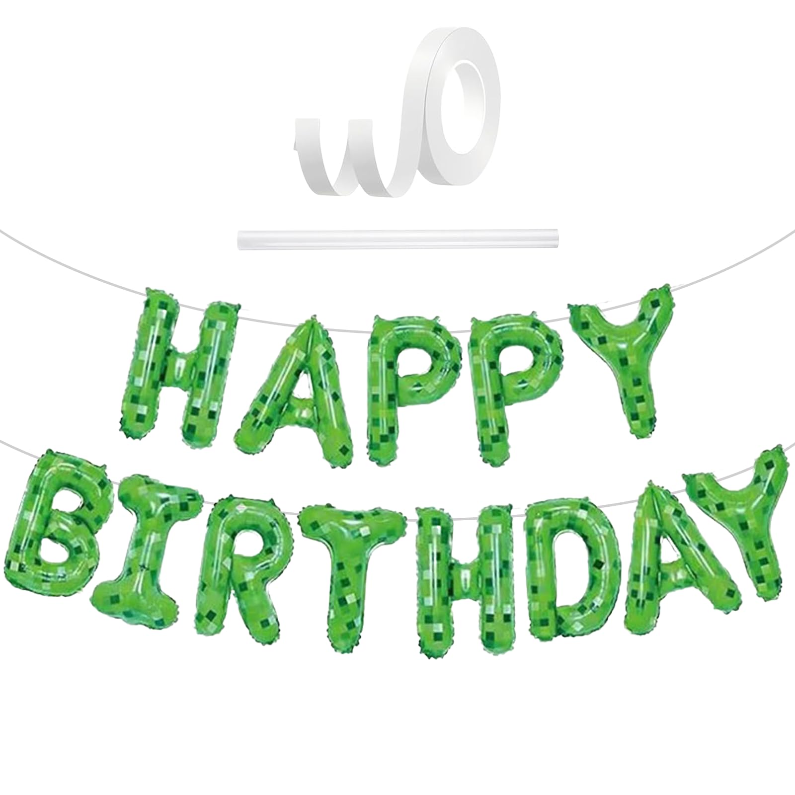 Happy Birthday Balloons Banner Minecr, 16 Inch Happy Birthday Letter Balloons, Pixel Video Game Balloon Banner Decorations, Minecr Party Supplies Decorations For Kids Girls Boys — image 1