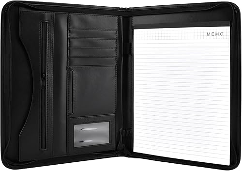 Miniatura 8 de Portafolio, Padfolio,Organizador de cartera con cremallera, carpetas de anillos de padfolio, con carpeta de portapapeles a4 para carpeta de