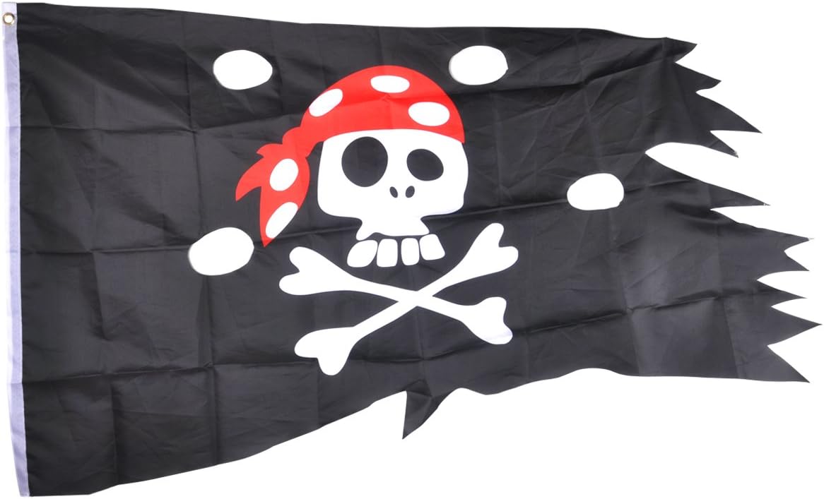 Bandiera dei pirati in diverse dimensioni/resistente alle intemperie con occhielli/esterni e interni/bandiera per asta/100% poliestere (teschio 3, S