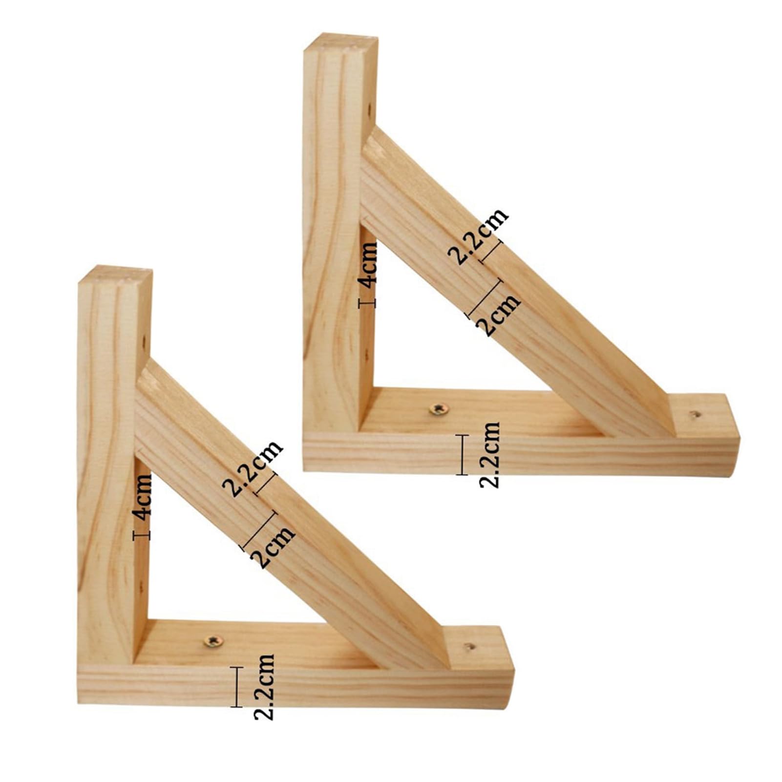 2 Piezas Soporte Tabique Pared Madera maciza natural Escuadras para Estante Montaje en pared Soporte Estante Flotante,Triángulo Soporte Fijo para Escritorio,Estanterías de Cocina (25cm)