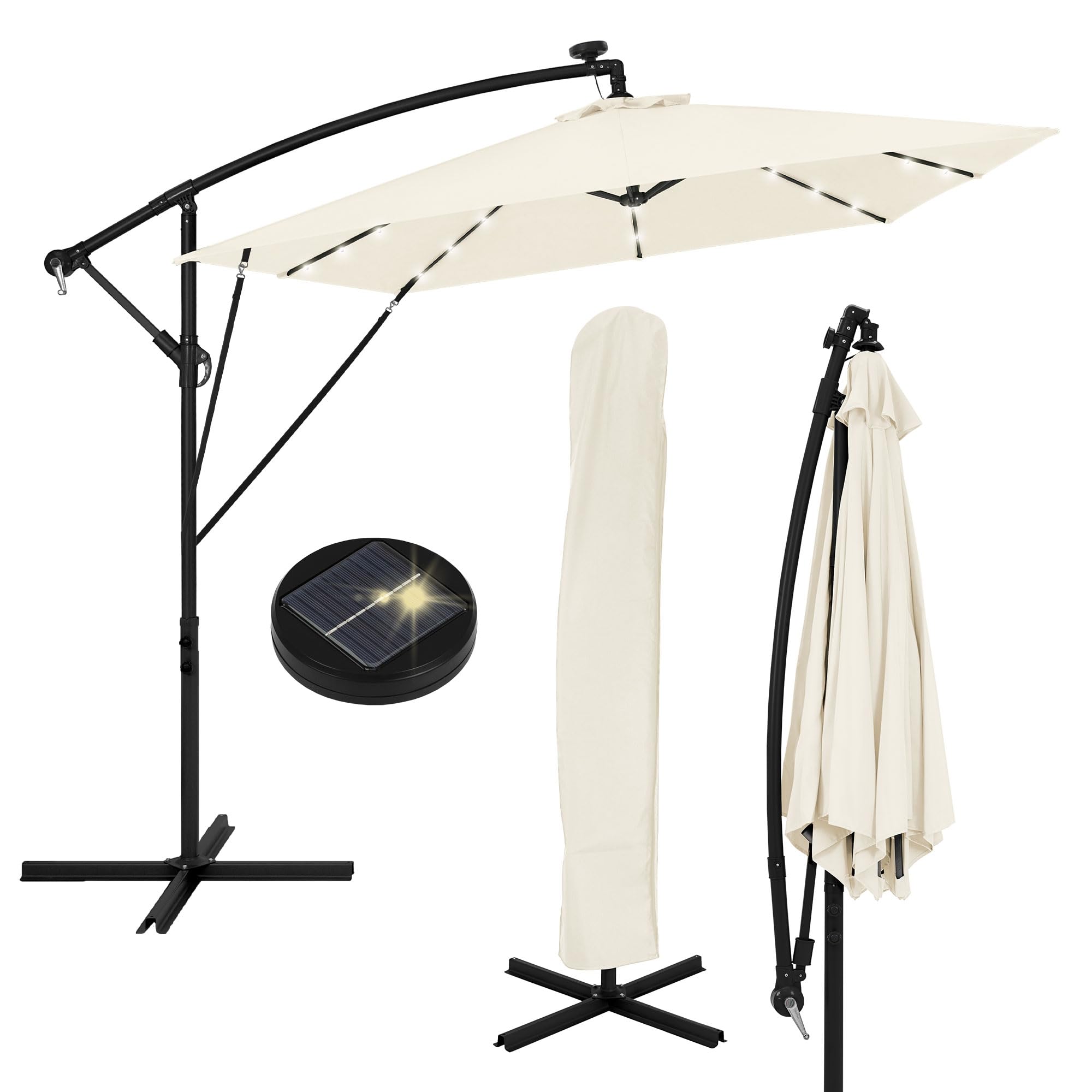 ML-Design Sombrilla de Jardín Ø 330 cm de Aluminio con/sin LED Parasol Voladiza de Terraza, Giratoria 360°, Inclinable y con Manivela Protección Solar UV50+ e Impermeable, incluye Soporte y Funda