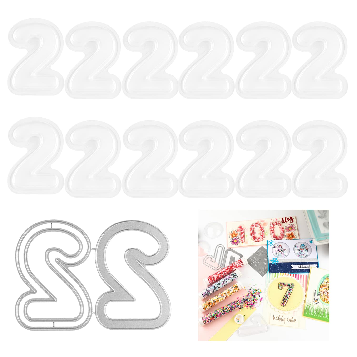 OTCRAFT 13Pcs Number 2 3D Shaker Covers Blisters Domes and Die Set for Shaker Cards Making Puffy Shaker Covers to Add Dimension Shaker Card Making Handmade Crafts Clear Pouch Cover Scrapbooking Tool — image 1