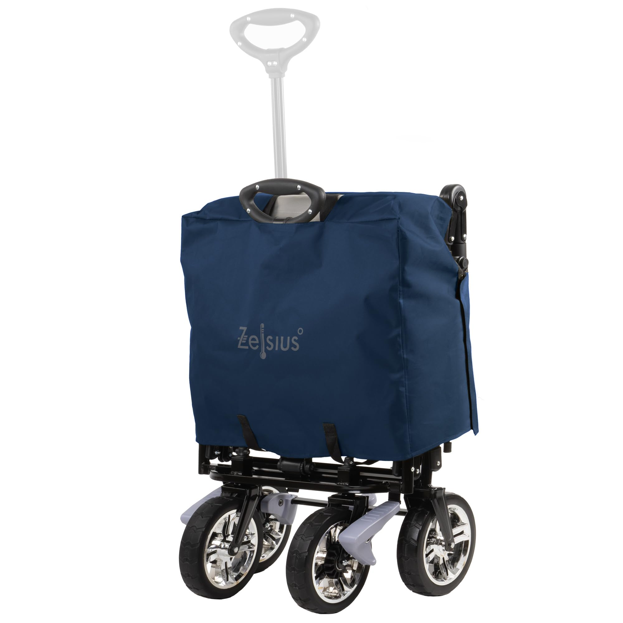 Zelsius Bollerwagen faltbar mit Dach | Blau/Grau | Transportwagen mit Gurtsystem | Handwagen, Klappbollerwagen, Gerätewagen | Faltbollerwagen klappbar, Gartenkarre mit Sonnendach, Transportkarre