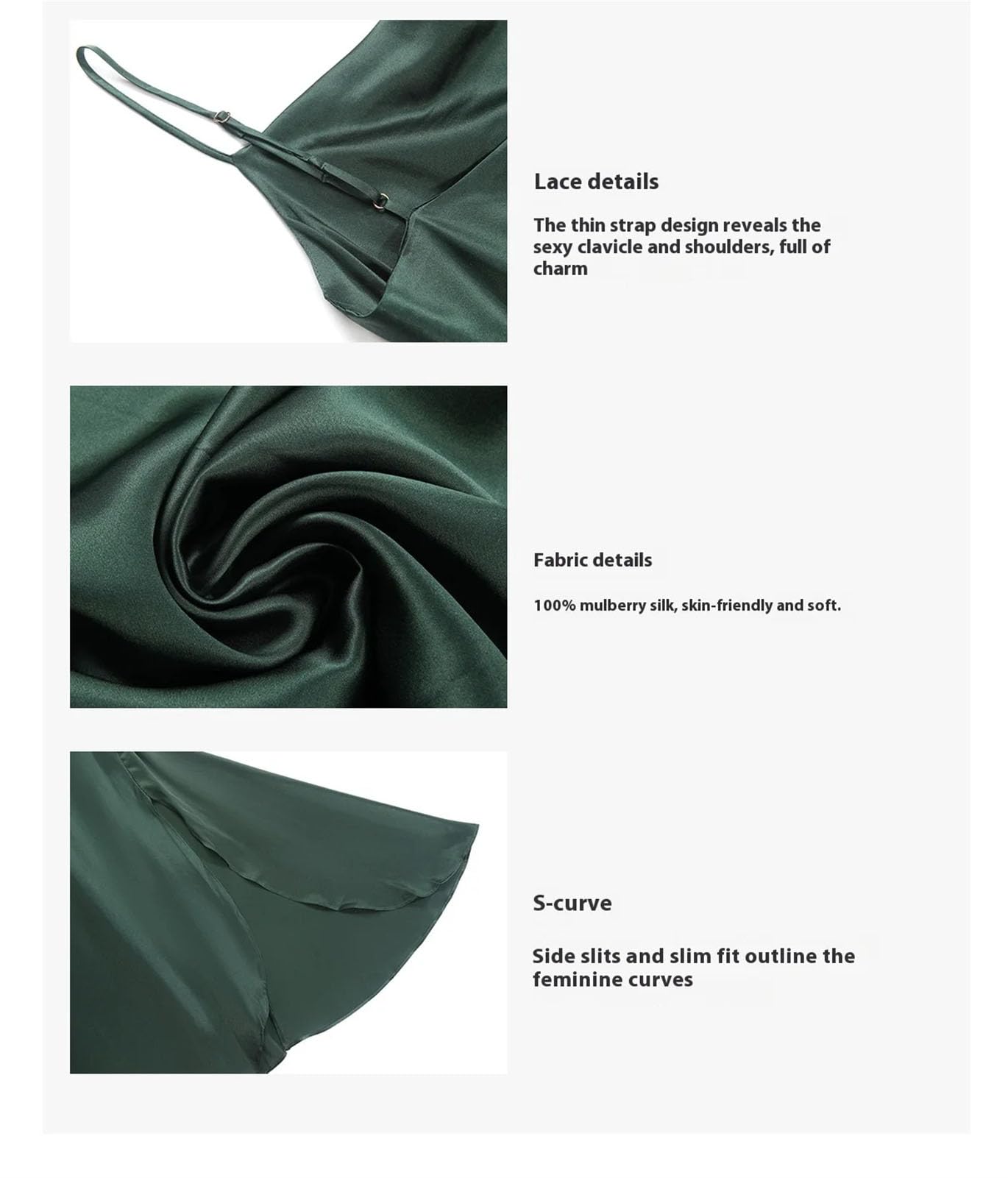 Women's 100 Percent Mulberry Silk Lingerie Dress, Cowl Neck Slit Chemise for Sexy Sleepwear