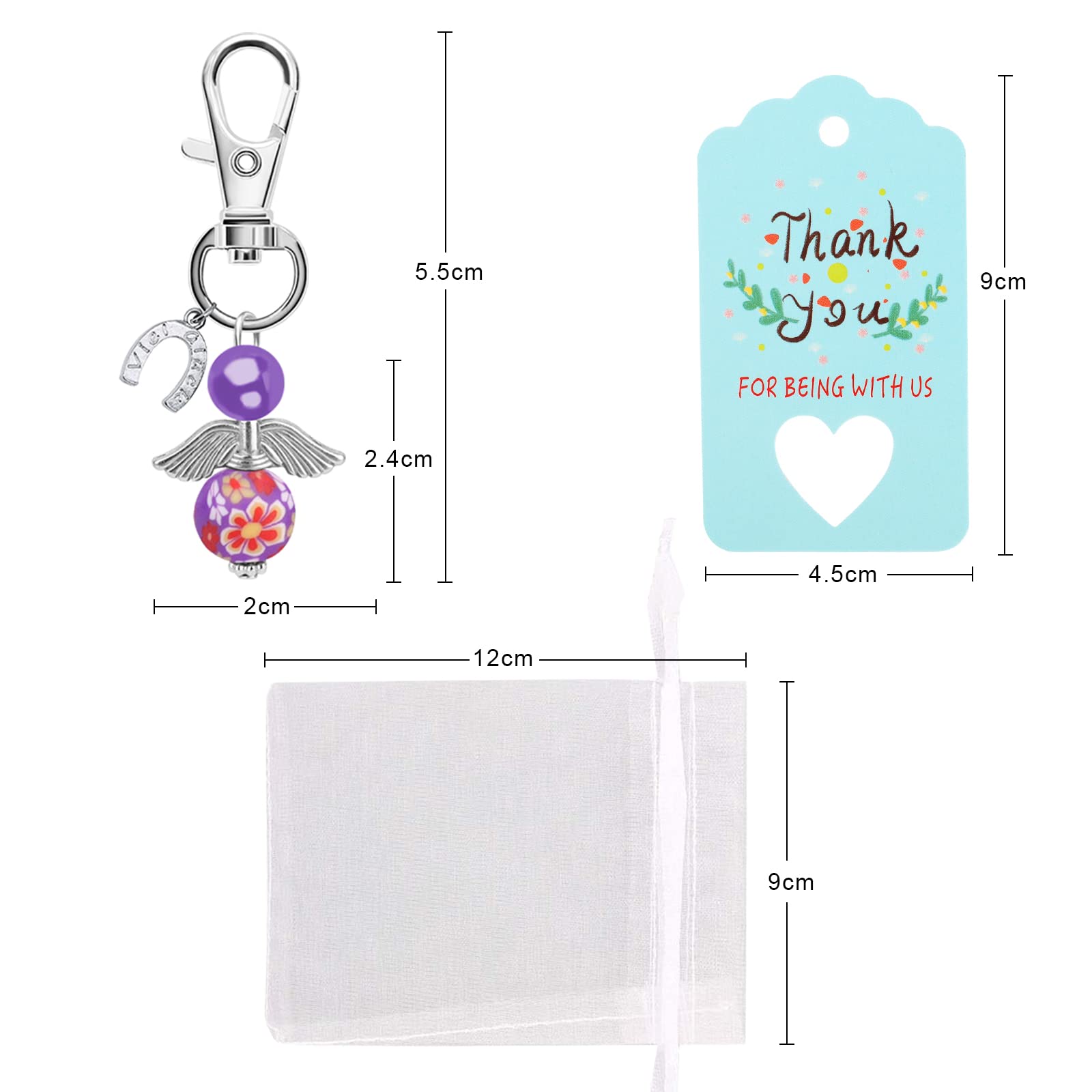 ASANMU Schutzengel Anhänger 24 Stück | Gastgeschenke Für Hochzeit & Taufe | Mit Organza Beutel & Geschenkanhänger