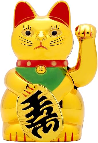 IBWell Maneki Neko Lucky Cat,Fengshui - Brazo agitador de gato con pilas para dinero de fortuna y buena suerte (8 pulgadas)