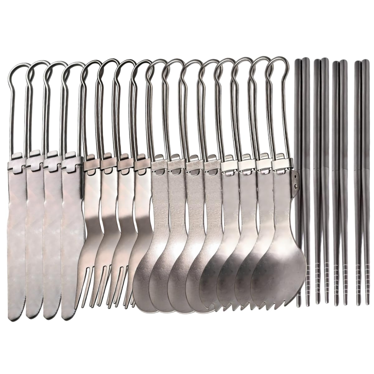 Besteck Set Faltbar Tragbar Aus Reinem Titan 4 Sets | Camping Picknick Reiseverpflegung Messer Löffel Gabeln Essstäbchen