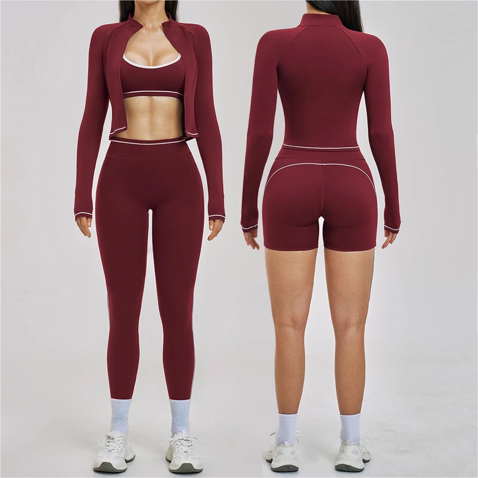 Completo yoga Set da yoga 3 pezzi abbigliamento sportivo donna tuta palestra legging reggiseno fitness crop top tute sportive a maniche lunghe per lo sport