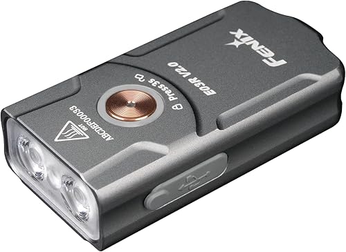 Miniatura 9 de Fenix Linterna de llavero E03R v2.0, azul, 500 lúmenes brillante USB-C recargable EDC con LED rojo y organizador Lumentac