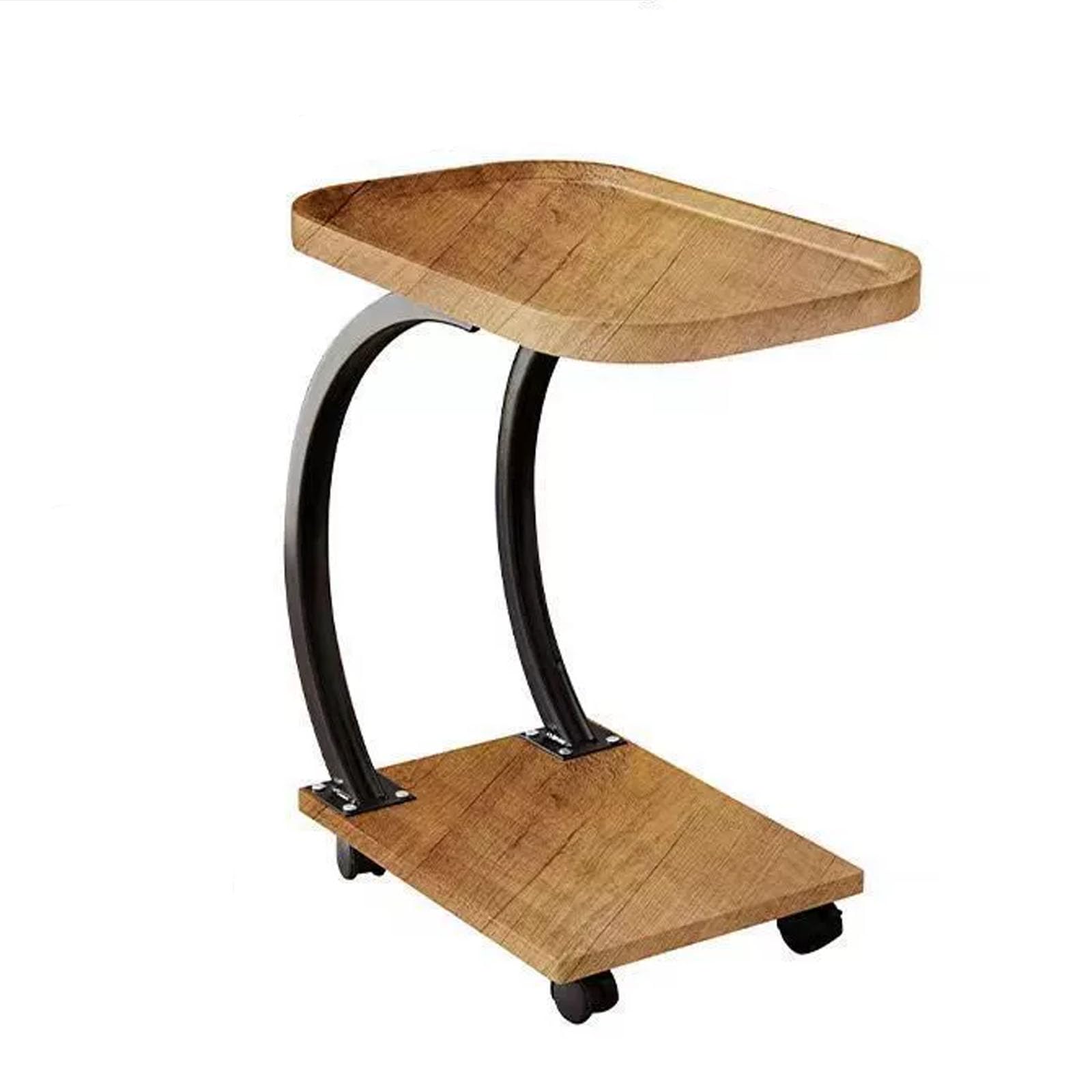 SXZenSpace C Shaped Sofa Side Table with Wheels,2 Tier Wooden End Tables,C for Couch Modern,Narrow Living Room Bedroom,wood
