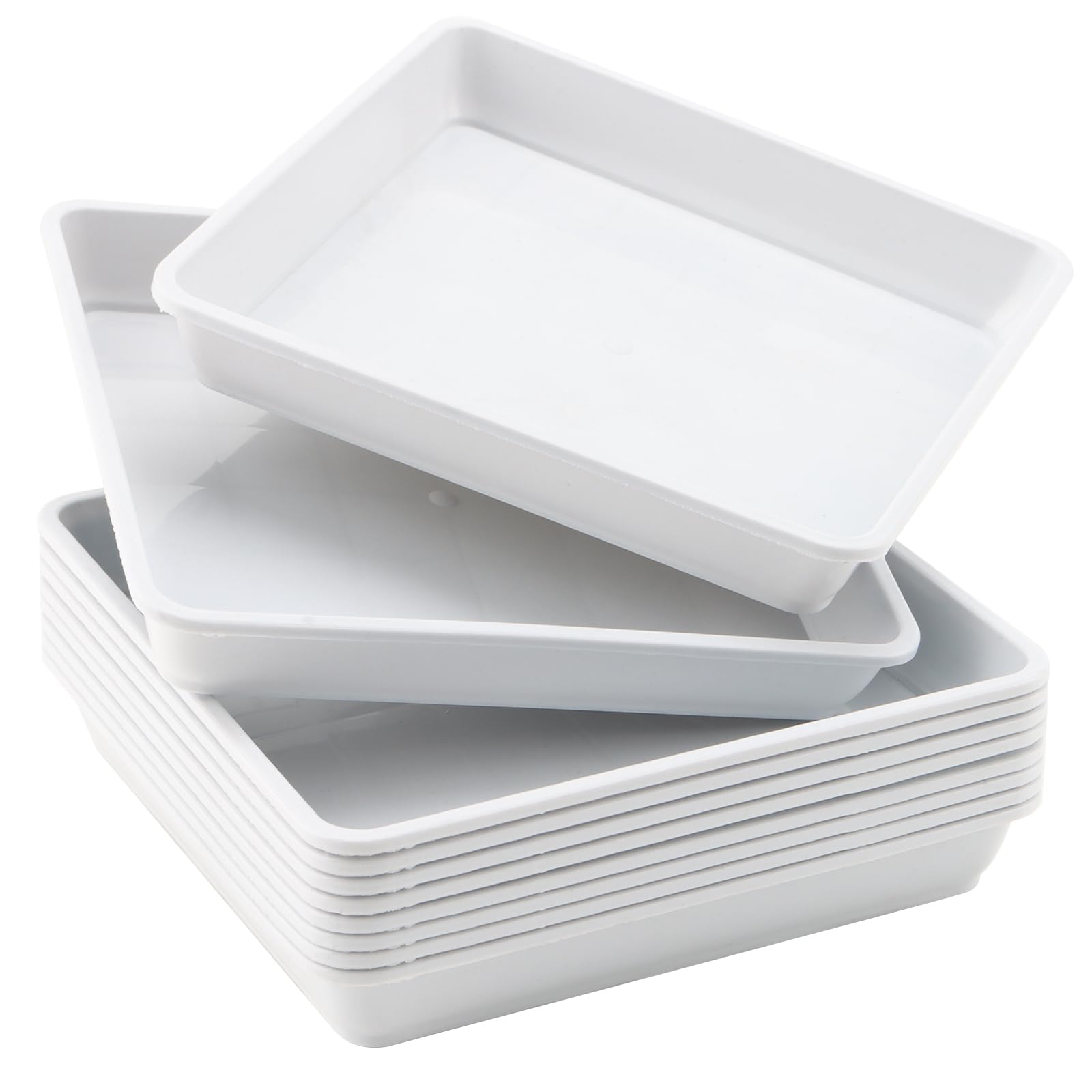 JOIKIT 10 PCS 10 x 10 Inch Square Plant Saucer, Plastic Plant Saucer Drip Tray, Square Flower Pot Tray for Indoors and Outdoor Plant Pots, 1.38 Inch Deep, White — image 1