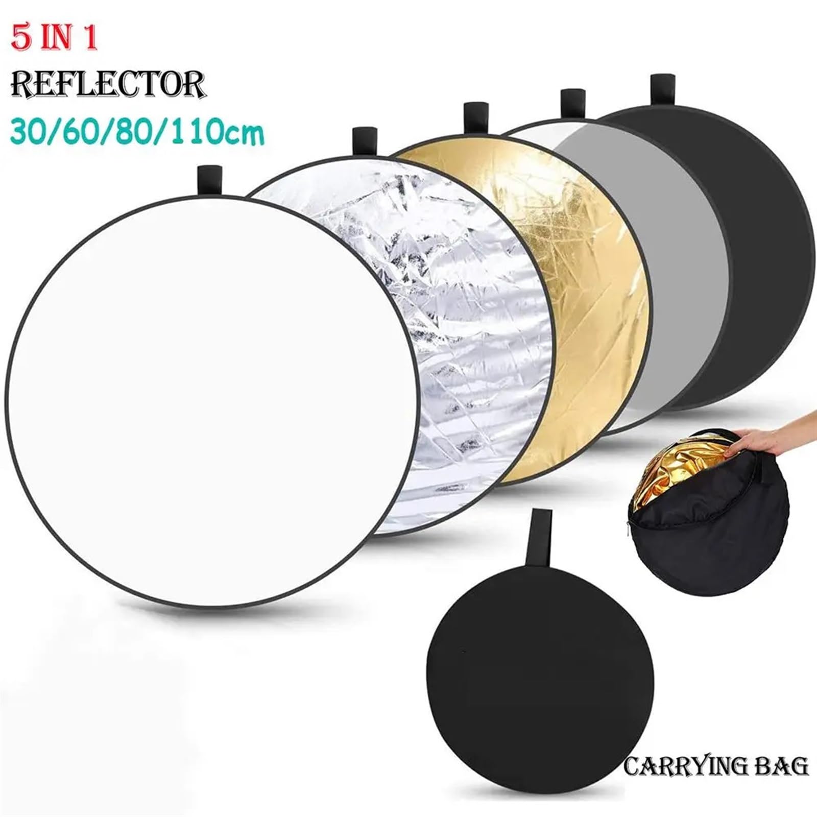 Reflector de fotografía portátil al Aire Libre 5 en 1 con difusor de luz for Estudio fotográfico Plegable Reflector Fotografia (Size : 60cm)