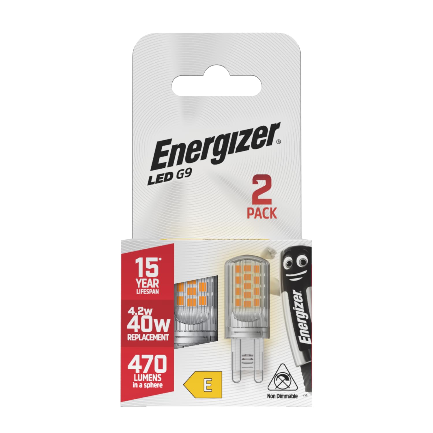 Energizer G9 LED Light Bulb. 4.2W (40w Halogen Equivalent) 220-240V. 470 Lumens. Bi-Pin Base Energy Saving. 2 Pack. Warm White 2700k