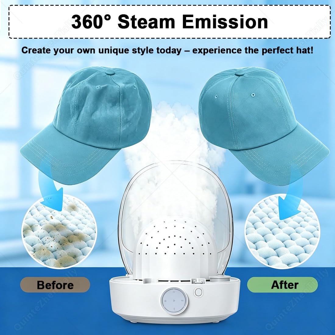 Limpiador Vapor Eléctrico Gorras,Depósito Agua 250 Ml