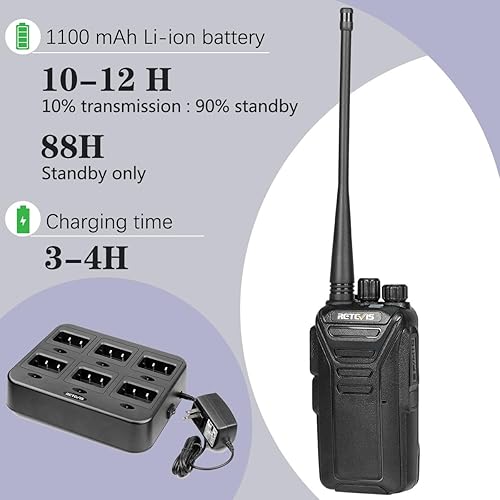 Miniatura 6 de Retevis Radio RT27V MURS de 2 vías, Walkie Talkies recargable, largo alcance, cargador multiunidad, sin licencia, resistente, radios comerciales