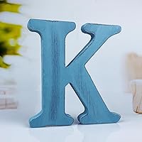 Vista 19 de Letras de madera azul rústica de 6 pulgadas, letras de madera sin terminar para pared, letras decorativas azules retro de pie, decoración de tablero