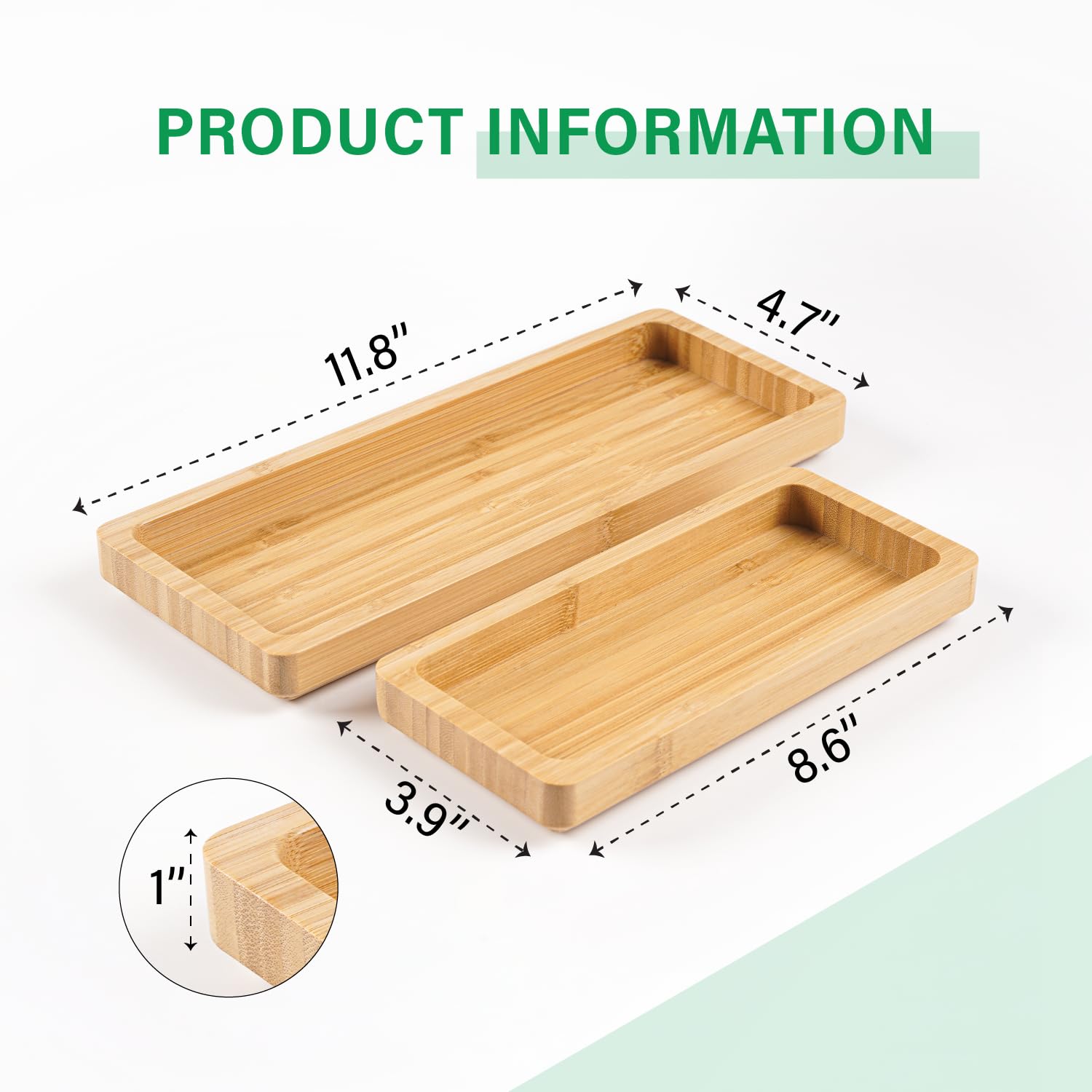 Bambamboo - Set 2 Bamboo Vanity Tray, Bathroom Counter Tray, Set2-KDT Bamboo Serving Tray for Organizing and Home Decor, Toilet Tank Top Tray (17.1"x8.6"x3.1")