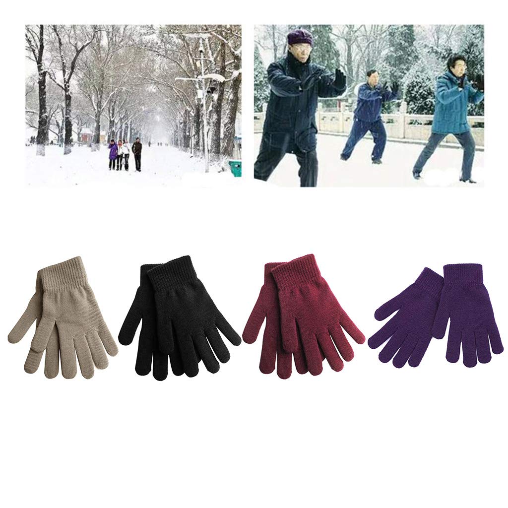 Women Men Winter Knit Thick Full Finger Gloves Solid Color Plush Lining Outdoor Windproof Thermal Mittens Hand Warmer