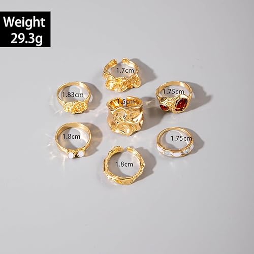 Miniatura 5 de Juego de anillos abiertos gruesos vintage, joyería punk dorada para mujer, anillos geométricos abiertos ajustables para nudillos con cúpula