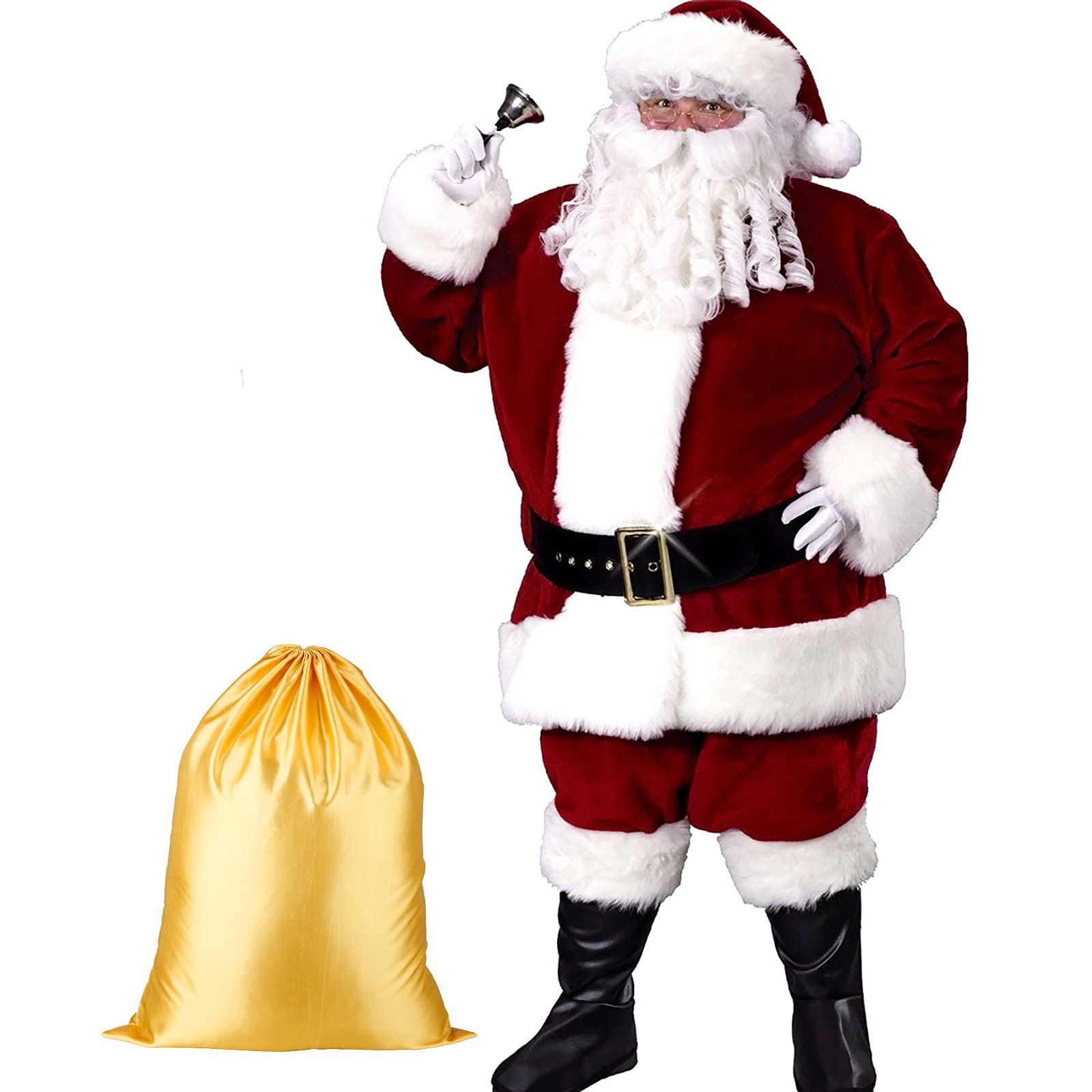 aingycy Santa Costume Flannel Deluxe Adult Santa Suit Complete Christmas Halloween Santa Claus Costume for Men Wine