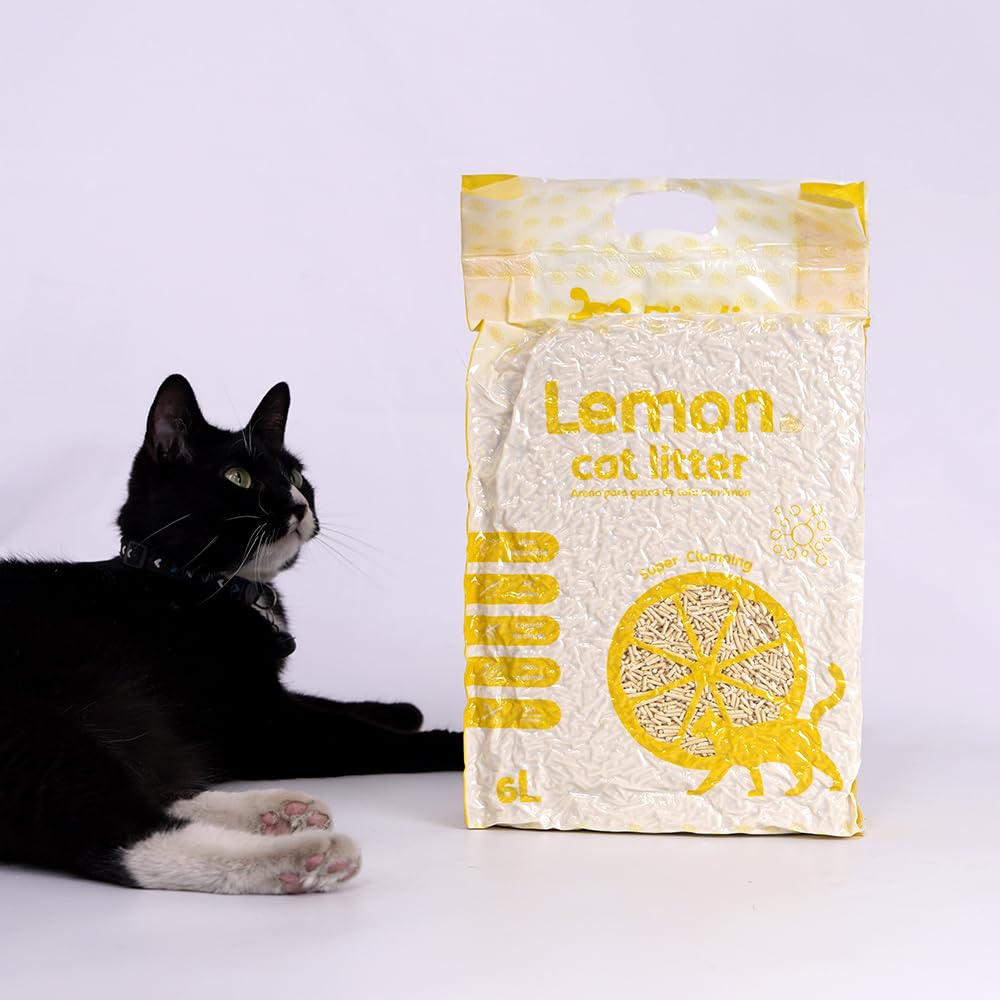 Arena para Gatos deTofu ecológico Vegetal Arena Natural Aglomerante (Lemon-24L)