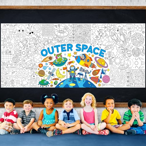 Image of Outer Space Giant Coloring Poster for Kids 30 x 72 Inch, Space Large Coloring Poster Tablecloth, Outer Space Themed Color-in Activities Games for Kids School Classroom Home Party Supplies Decorations