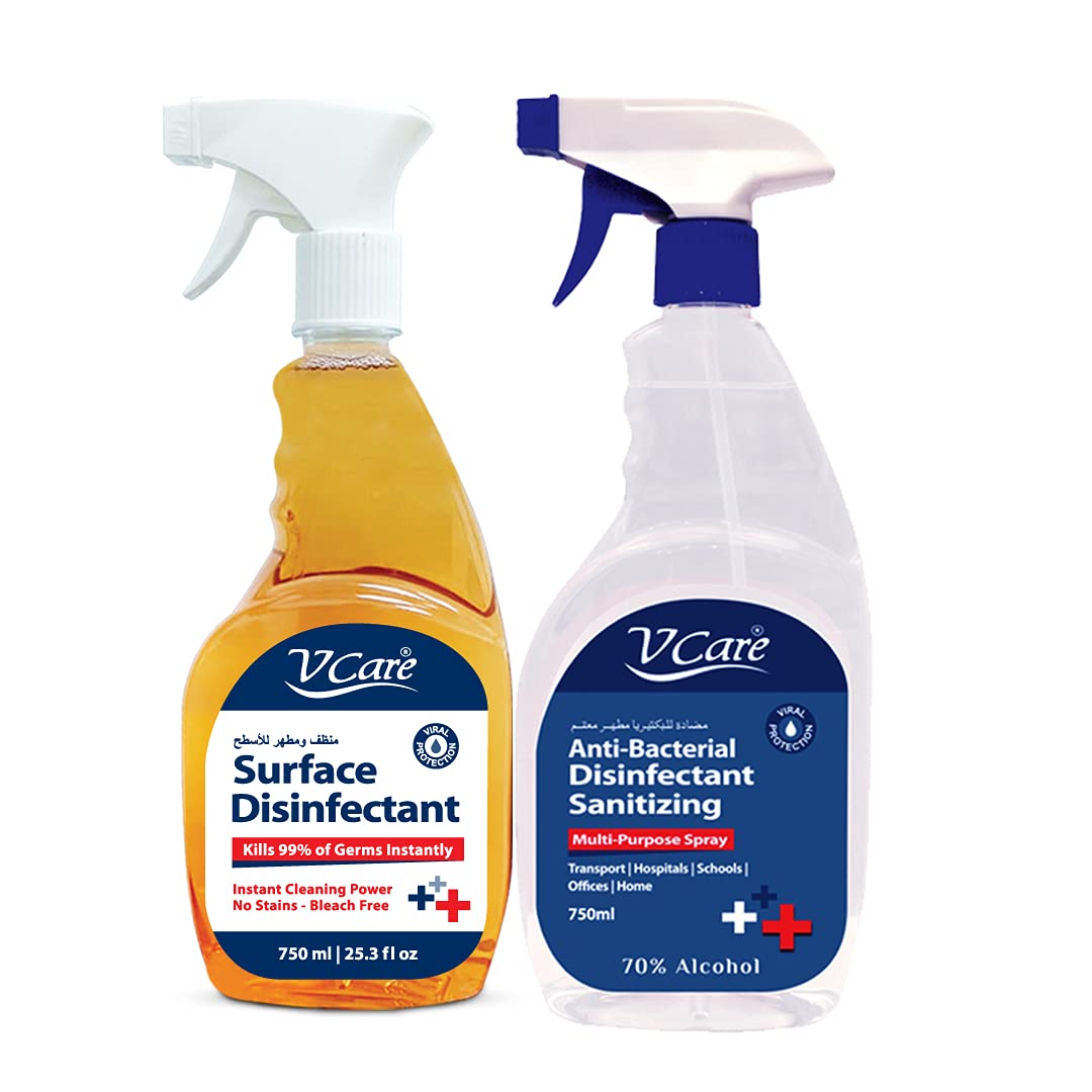 V Care surface Disinfectant liquid trigger spray 750ml + V Care Multipurpose Antibacterial Disinfectant Sanitizing Spray 750ml Spray