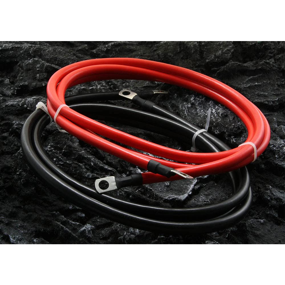 Cavo per batteria da 2 AWG, 2 gauge, con alette da 1 cm su entrambe le estremità, set di cavi inverter di potenza per auto, barche, camper, auto, moto, rosso e nero (2,8 m)