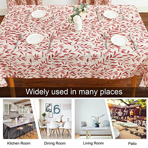 VOGOL-Linen-Textured-Tablecloth-for-Dining-Table-Farmhouse-Kitchen-Rectangle-Table-Cloth-for-Coffee-Dining-Table-Cover-Red-Leaves-Pattern-52-x-102 VOGOL Linen Textured Tablecloth for Dining Table Farmhouse Kitchen Rectangle Table Cloth for Coffee Dining Table Cover Red Leaves Pattern 52 x 102