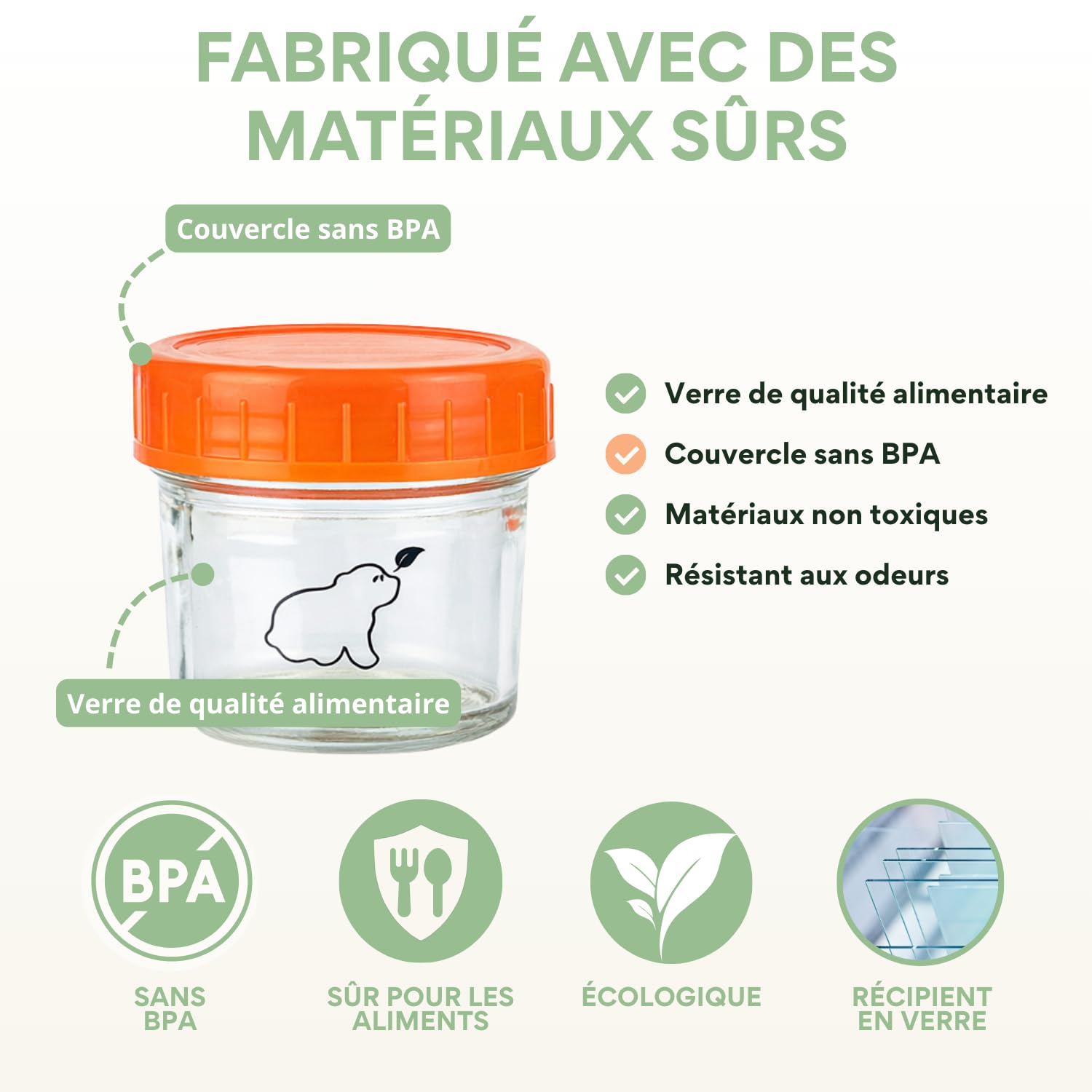 Pot en Verre Bebe 120 ml (Lot de 12) - Pot de Conservation Bebe avec Couvercle Hermétique Adapté au Lave-vaisselle, Congélateur & Micro-Ondes - Sans PBPA, Phthalate, Plomb & PVC