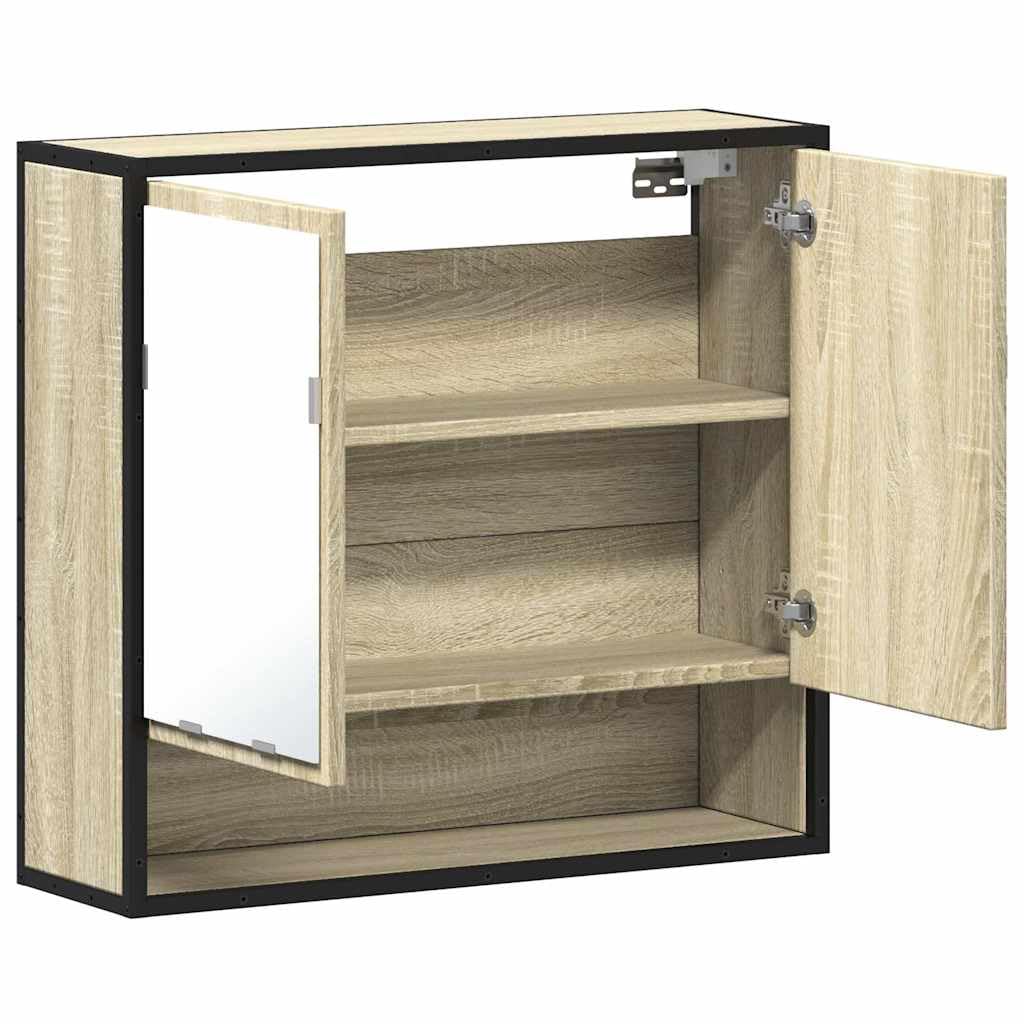 Genérico Armario Espejo Baño Chene Sonoma 65x20x60 cm | Marco metálico duradero, fijación a la pared, reflejo no deforma, madera de ingeniería
