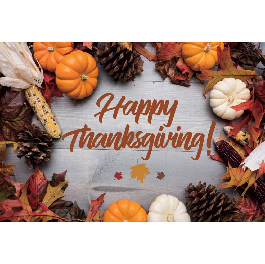 Baocicco 10x6.5ft Happy Thanksgiving Backdrop Mature Pumpkins Cones Nuts Corn Fallen Maple Leaves Wood Board Photography Background Wallpaper Thanksgiving Celebration Table Decoration Kids Portrait