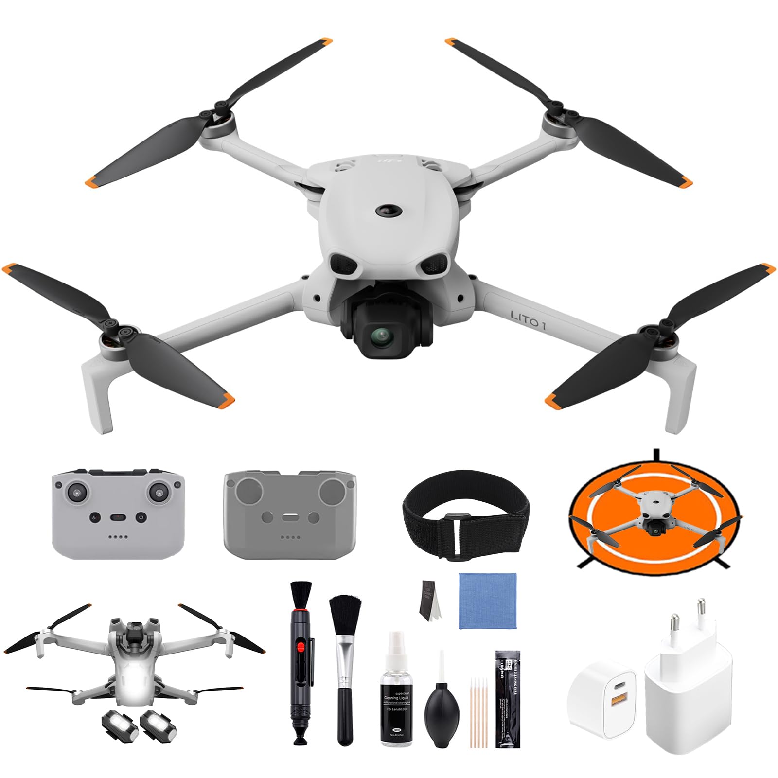 DJI Lito 1 Cleaning Bundle, dron con cámara 4K fácil de usar para principiantes, detección de obstáculos, ActiveTrack, vídeo 4K imagen 8K, adecuado para adultos, ligero y plegable, vídeo de 15 km, C0