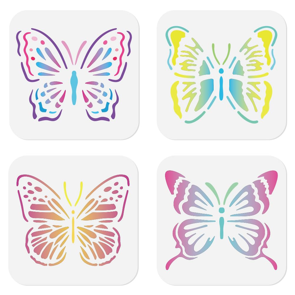 Doodlream 4Pcs Butterfly Animal Stencils, Insect Reusable Painting Template