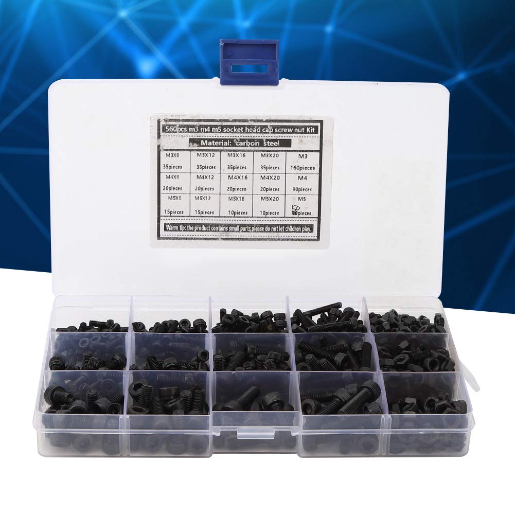 Set di dadi per viti esagonali 560 pezzi, kit di fissaggio hardware in acciaio al carbonio, viti M3 M4 M5 con dadi per profili in alluminio, elementi di fissaggio durevoli