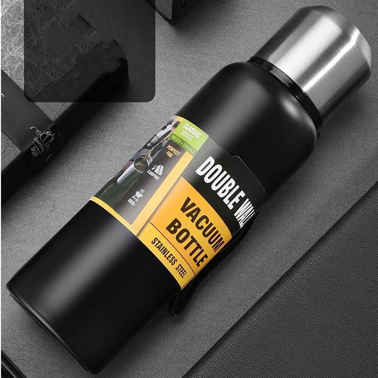 Taza Termo portátil de Acero Inoxidable, Botella de Agua para automóvil de Viaje de Gran Capacidad, Taza de café para Botella de Agua para Deportes al Aire Libre para Hombres,Black,1500ml