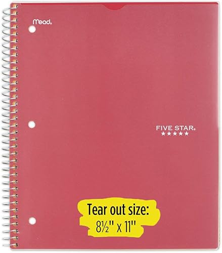 Miniatura 6 de Five Star Cuaderno de espiral, 1 materia, papel rayado universitario, 100 hojas, tamaño de hoja de 11 x 8-12 pulgadas, cubierta personalizable, rojo
