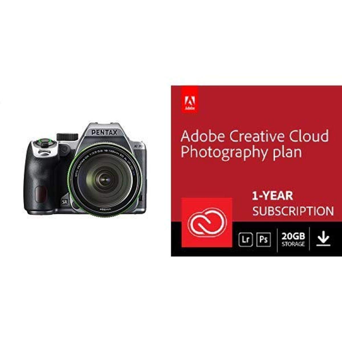 Pentax K-70 Weather-Sealed DSLR Camera with 18-135mm Lens (Silver) with Adobe Creative Cloud Photogr