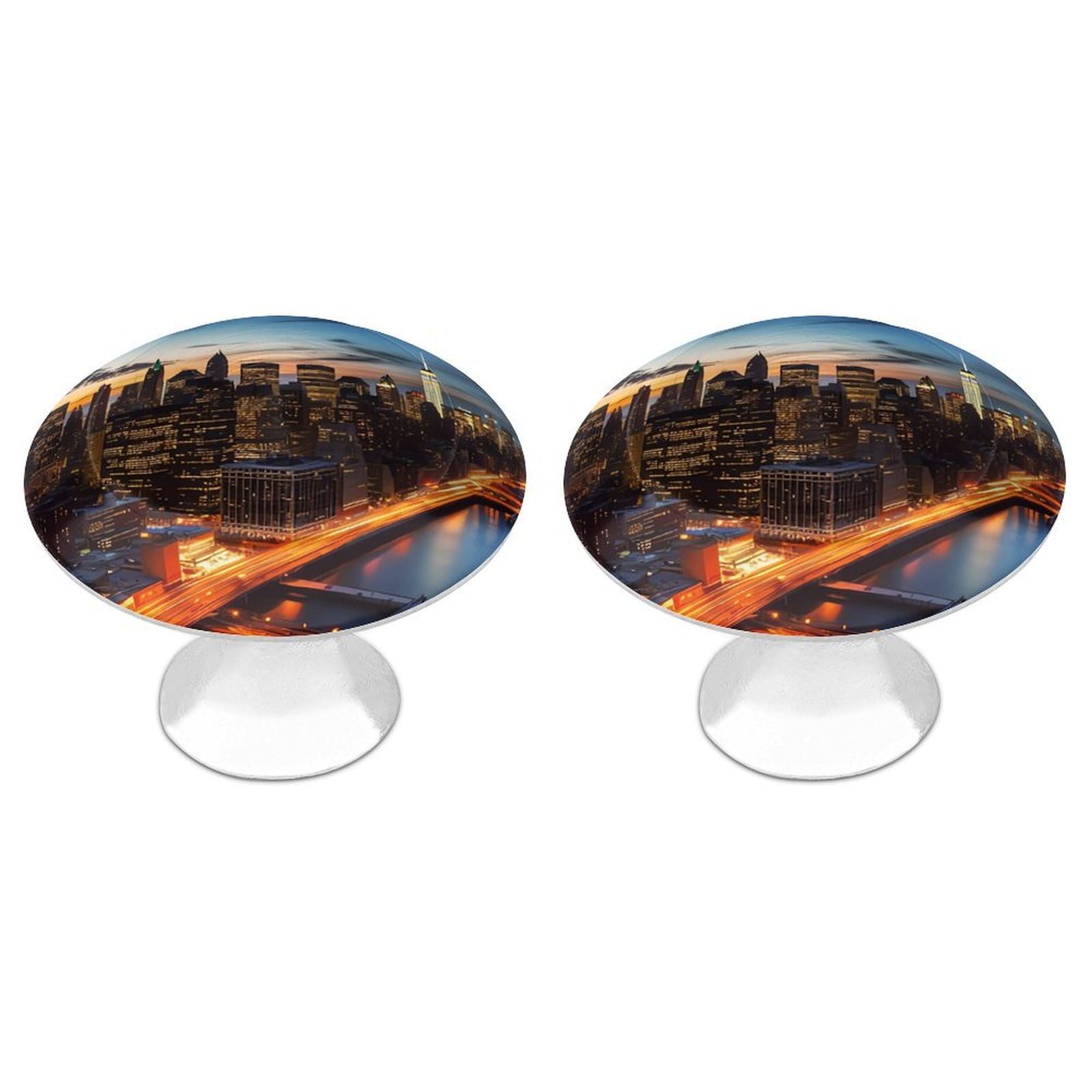 FekiLoot New York City Scenery Cabinet Knobs for Kitchen Ornament, Round Zinc Decorative Drawer Pulls for Cabinets Trendy, Dresser Drawers Pulls Bathroom Dresser Knob with Screw