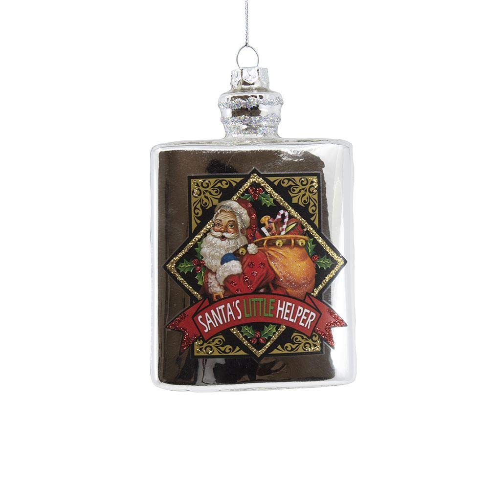 Glass Silver Flask With Santa Ornament