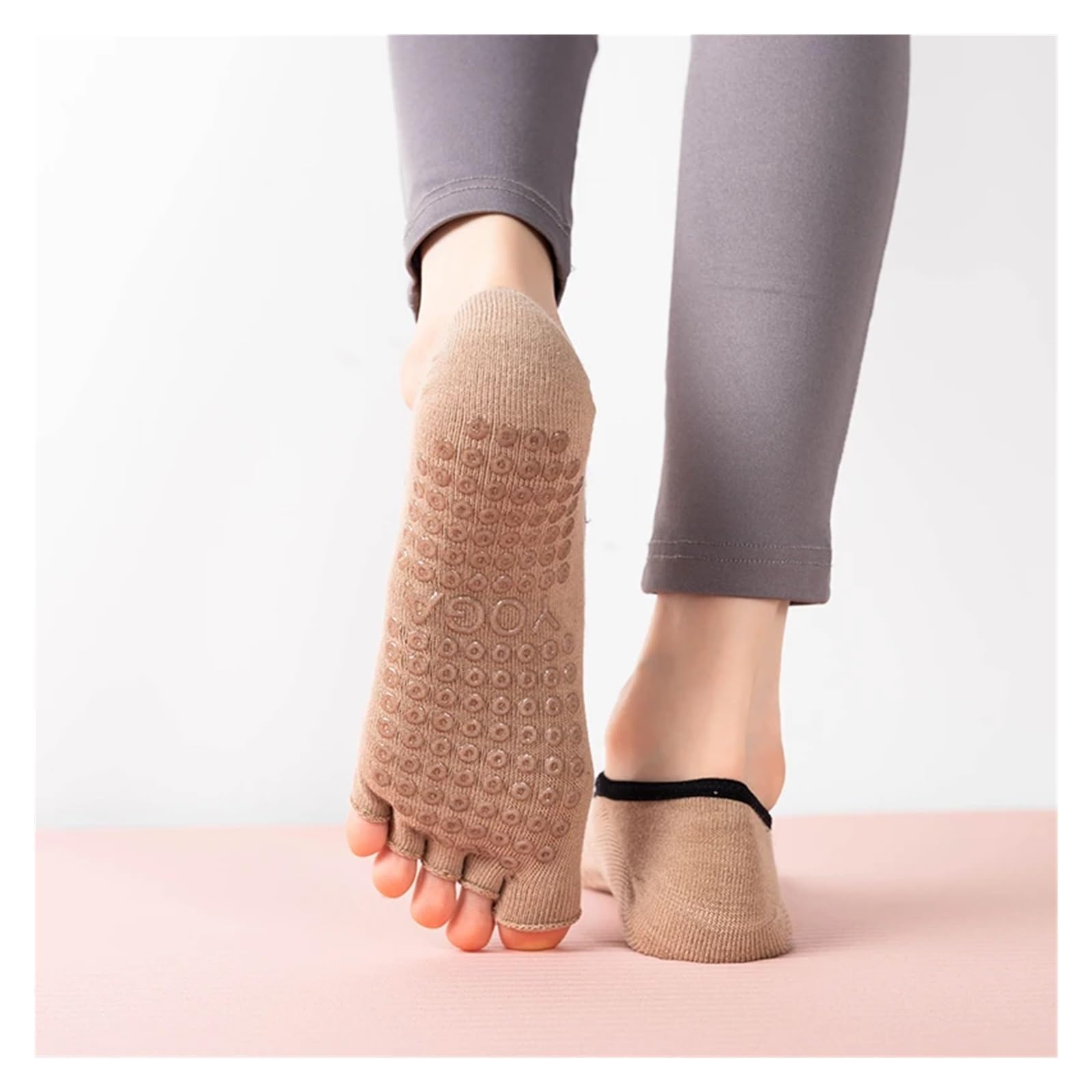 Calcetines de Yoga de vendaje cruzado sin espalda for mujer, calcetín de Pilates con cinco dedos, empuñaduras antideslizantes, calcetín deportivo de algodón for baile de Ballet y Fitness Para Yoga Pil