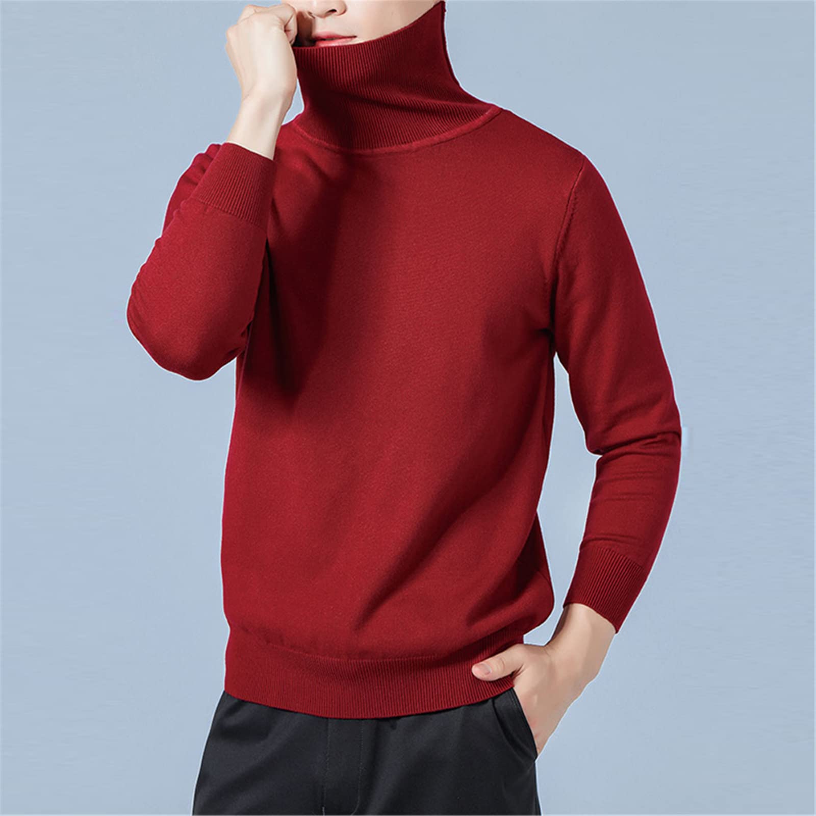 Vogrtcc Pullover a collo alto a maniche lunghe da uomo maglione lavorato a maglia in lana invernale
